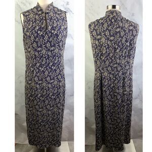 Vintage Laura Ashley Dress SZ 12 Blue Floral Neutral Midi Mandarin collar retro